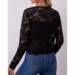 Mother's Wraps Elegant Sun Protection Long Sleeve Lace Wedding Wraps With Pure Color For Formal Summer