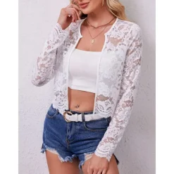 Mother's Wraps Elegant Sun Protection Long Sleeve Lace Wedding Wraps With Pure Color For Formal Summer