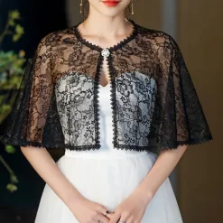 Mother's Wraps Elegant Sun Protection Short Sleeve Lace Wedding Wraps With Lace For Wedding Summer