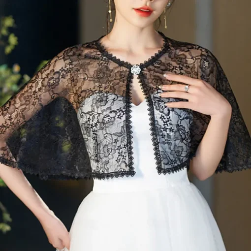 Mother's Wraps Elegant Sun Protection Short Sleeve Lace Wedding Wraps With Lace For Wedding Summer