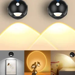 Motion Sensor Wall Light Picture Light Battery Powered/USB Rechargeable LED Wall Lamp Stepless Dimming 360 Degree Rotating Wireless Wall Lights Bedroom Living Room Gallery Decoration 1/2pcs