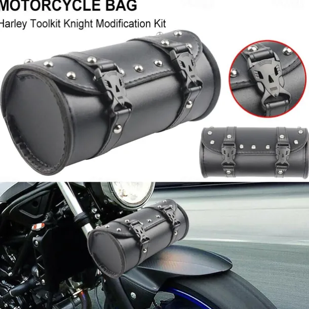 Motorcycle Cruiser Tool Bag Fork Barrel Shape Handlebar Front Fork Bag Black Saddlebags For Motorcycle Pannier Saddle Bags Tools