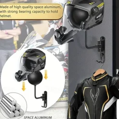 Motorcycle Helmet Wall Rack - 180° Rotating Metal Helmet Holder, Bike Helmet Display Stand, Mountable Hanger