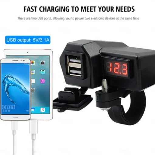 Motorcycle Mobile Phone Charger 3.4A Dual USB With Cigarette Lighter 10-24V With Voltage Display Meter Modification Accessories
