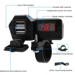 Motorcycle Mobile Phone Charger 3.4A Dual USB With Cigarette Lighter 10-24V With Voltage Display Meter Modification Accessories