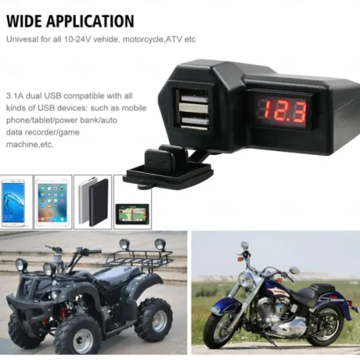 Motorcycle Mobile Phone Charger 3.4A Dual USB With Cigarette Lighter 10-24V With Voltage Display Meter Modification Accessories