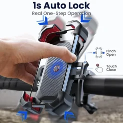 Motorcycle Phone Mount – Auto Lock Adjustable Bike Phone Holder for 4.7