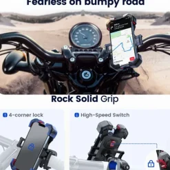 Motorcycle Phone Mount – Auto Lock Adjustable Bike Phone Holder for 4.7