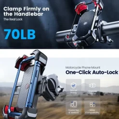 Motorcycle Phone Mount – Auto Lock Adjustable Bike Phone Holder for 4.7