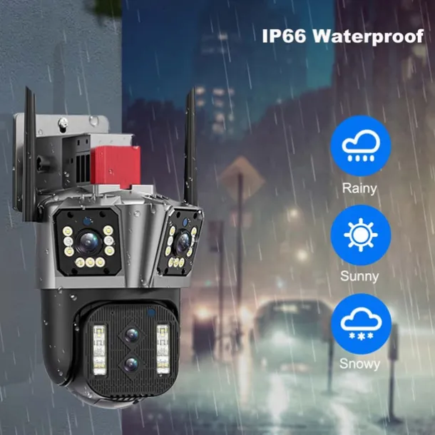 16MP 8K WiFi IP Camera 10X Zoom 4K Outdoor Security Camera Surveillance AI Track Four Lens Three Screen Mini Street Camera 360°