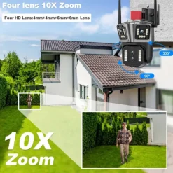 16MP 8K WiFi IP Camera 10X Zoom 4K Outdoor Security Camera Surveillance AI Track Four Lens Three Screen Mini Street Camera 360°