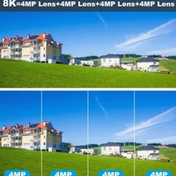 16MP 8K WiFi IP Camera 10X Zoom 4K Outdoor Security Camera Surveillance AI Track Four Lens Three Screen Mini Street Camera 360°