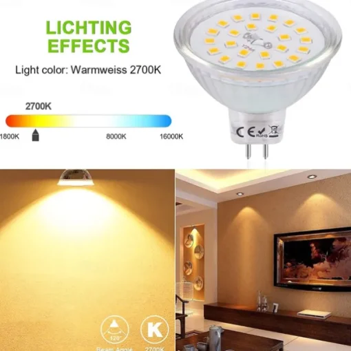 Mr16 LED Bulb 4W 3000K Warm White/6000K White 12V Low Voltage for Track Lights Fiber Optics Desk Lamps Spotlights with Glass Cover 1/10 Pcs