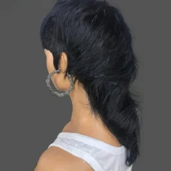 Mullet Wig Pixie Cut Wigs Human Hair for Women Shaggy Layered 70s 80s 90s Mullet Wigs With Bangs For Black Women Natural Black Wolfcut Straight Brazilian Human Hair Wigs