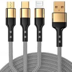 Multi Charging Cable 3 In 1 Charging Cable Multiple USB Cord Nylon Braided Charger For IP/Type-C/Micro-USB Compatible With Most Cell Phones/Tablets/Samsung Galaxy/and More