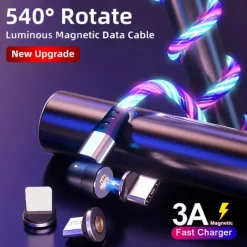 Multi Charging Cable 3.3ft 6.6ft USB A to Lightning / micro / USB C 3 A Fast Charging 3 in 1 Magnetic 540 Rotation For Samsung iPhone Phone Accessory