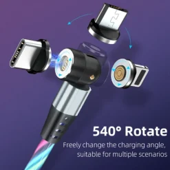 Multi Charging Cable 3.3ft 6.6ft USB A to Lightning / micro / USB C 3 A Fast Charging 3 in 1 Magnetic 540 Rotation For Samsung iPhone Phone Accessory