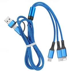 Multi Charging Cable 3.9ft USB A to Type C / Micro / IP 3 A Fast Charging Nylon Braided Durable 3 in 1 For Macbook iPad Samsung Phone Accessory