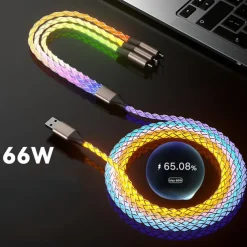 Multi Charging Cable 66W 3.9ft USB A to USB C USB C to USB C 2.1 A Charging Cable Fast Charging High Data Transfer Nylon Braided 3 in 1 Soft Touch For iPad Samsung Xiaomi Phone Accessory