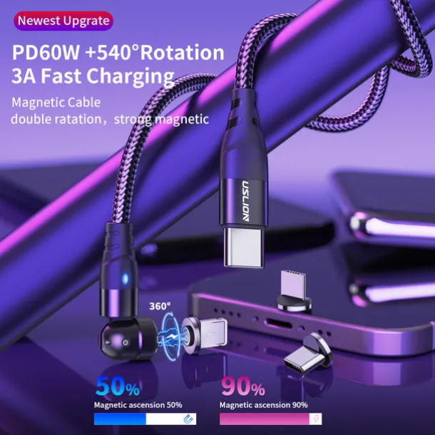 Multi Charging Cable 60W 3.3ft 6.6ft USB C to Lightning / micro / USB C 3 A Fast Charging Nylon Braided Durable Magnetic For Samsung Xiaomi Huawei Phone Accessory