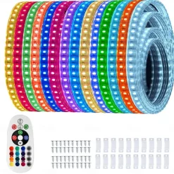 Multi Length LED RGB Strip Lights Dimmable Color Change Fairy Christmas 5050 60LED String Lights IP65 Waterproof Indoor Outdoor Rope Lights with Remote LED Strip Lighting 8x16mm AC220V