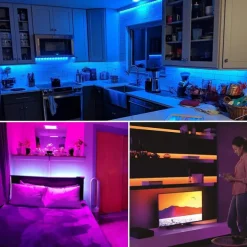 Multi Length LED RGB Strip Lights Dimmable Color Change Fairy Christmas 5050 60LED String Lights IP65 Waterproof Indoor Outdoor Rope Lights with Remote LED Strip Lighting 8x16mm AC220V