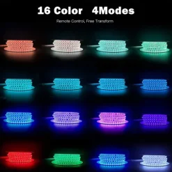 Multi Length LED RGB Strip Lights Dimmable Color Change Fairy Christmas 5050 60LED String Lights IP65 Waterproof Indoor Outdoor Rope Lights with Remote LED Strip Lighting 8x16mm AC220V