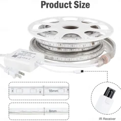 Multi Length LED RGB Strip Lights Dimmable Color Change Fairy Christmas 5050 60LED String Lights IP65 Waterproof Indoor Outdoor Rope Lights with Remote LED Strip Lighting 8x16mm AC220V