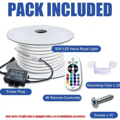 Multi Length LED RGB Strip Lights Dimmable Color Change Fairy Christmas 5050 60LED String Lights IP65 Waterproof Indoor Outdoor Rope Lights with Remote LED Strip Lighting 8x16mm AC220V