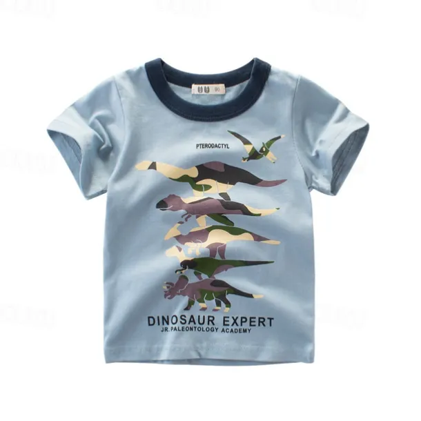 Multi Packs 4pcs Boys Crew Neck Short Sleeves White+Gray+Blue+Yellow T Shirt Tee Top Print Graphic Vacation Daily Wear 100% Cotton Spring & Summer