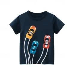 Multi Packs 2pcs Boys Crew Neck Short Sleeves Gray+Navy Blue T Shirt Tee Top Print Graphic Vacation Daily Wear 100% Cotton Spring & Summer