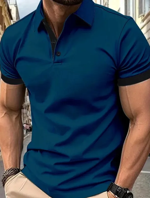 Multi Packs 3pcs Men's Lapel Short Sleeves Black+Navy Blue+Wine Button Up Polos Golf Shirt Golf Polos Shirts Patchwork Color Block Vacation Daily Wear Polyester Summer