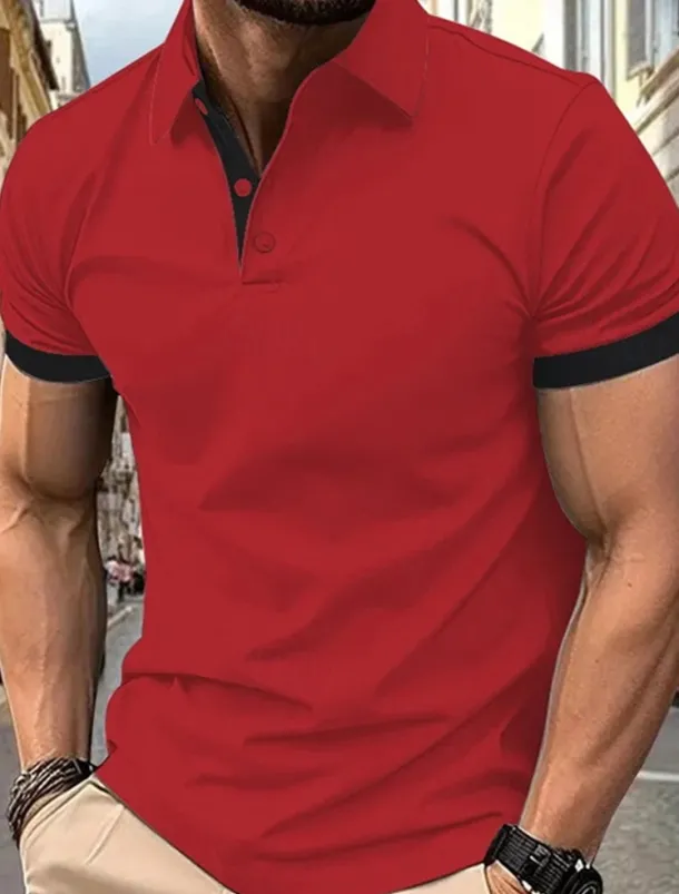 Multi Packs 3pcs Men's Lapel Short Sleeves Black+Navy Blue+Wine Button Up Polos Golf Shirt Golf Polos Shirts Patchwork Color Block Vacation Daily Wear Polyester Summer