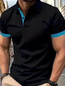 Multi Packs 3pcs Men's Lapel Short Sleeves Black+Navy Blue+Wine Button Up Polos Golf Shirt Golf Polos Shirts Patchwork Color Block Vacation Daily Wear Polyester Summer