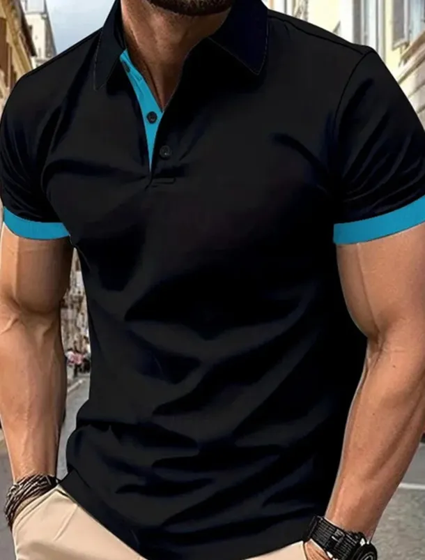 Multi Packs 3pcs Men's Lapel Short Sleeves Black+Navy Blue+Wine Button Up Polos Golf Shirt Golf Polos Shirts Patchwork Color Block Vacation Daily Wear Polyester Summer