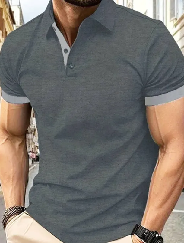 Multi Packs 3pcs Men's Lapel Short Sleeves Black+Navy Blue+Wine Button Up Polos Golf Shirt Golf Polos Shirts Patchwork Color Block Vacation Daily Wear Polyester Summer