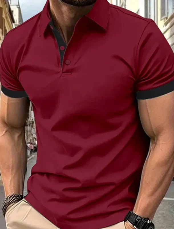 Multi Packs 3pcs Men's Lapel Short Sleeves Black+Navy Blue+Wine Button Up Polos Golf Shirt Golf Polos Shirts Patchwork Color Block Vacation Daily Wear Polyester Summer