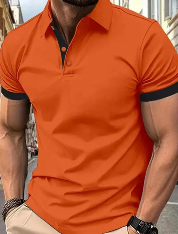 Multi Packs 3pcs Men's Lapel Short Sleeves Black+Navy Blue+Wine Button Up Polos Golf Shirt Golf Polos Shirts Patchwork Color Block Vacation Daily Wear Polyester Summer