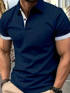 Multi Packs 3pcs Men's Lapel Short Sleeves Black+Navy Blue+Wine Button Up Polos Golf Shirt Golf Polos Shirts Patchwork Color Block Vacation Daily Wear Polyester Summer