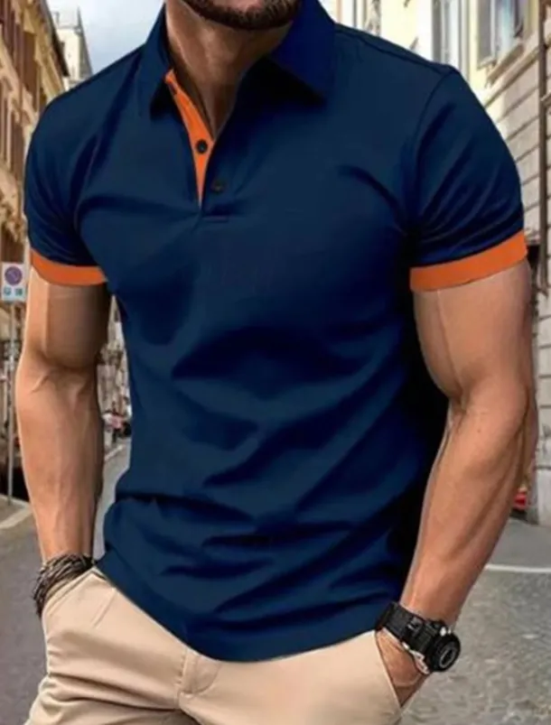 Multi Packs 3pcs Men's Lapel Short Sleeves Black+Navy Blue+Wine Button Up Polos Golf Shirt Golf Polos Shirts Patchwork Color Block Vacation Daily Wear Polyester Summer