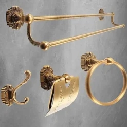 Multifunction Bathroom Accessory Set Aluminum Include Bathroom Double Towel Rack Toilet Paper Holder Towel Ring and Robe Hook Wall Mounted 4pcs