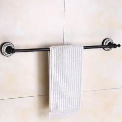 Multifunction Brushed Brass Towel holder Antique Brass and Ceramic Printing Bathroom Shelf Single Rod Wall Mounted Electroplated