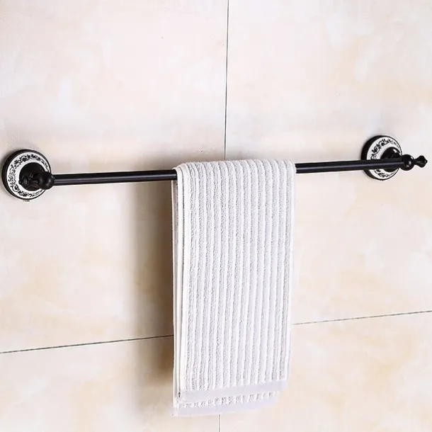 Multifunction Brushed Brass Towel holder Antique Brass and Ceramic Printing Bathroom Shelf Single Rod Wall Mounted Electroplated