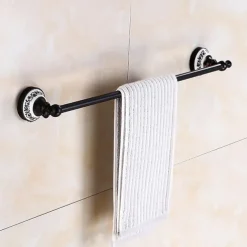 Multifunction Brushed Brass Towel holder Antique Brass and Ceramic Printing Bathroom Shelf Single Rod Wall Mounted Electroplated