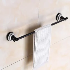 Multifunction Brushed Brass Towel holder Antique Brass and Ceramic Printing Bathroom Shelf Single Rod Wall Mounted Electroplated