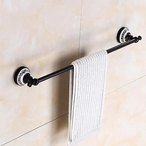 Multifunction Brushed Brass Towel holder Antique Brass and Ceramic Printing Bathroom Shelf Single Rod Wall Mounted Electroplated