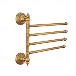 Multifunction Brushed Brass Towel holder Towel Rack Electroplated Brass Bathroom Shelf with 4 Rods Wall Mounted 1pc