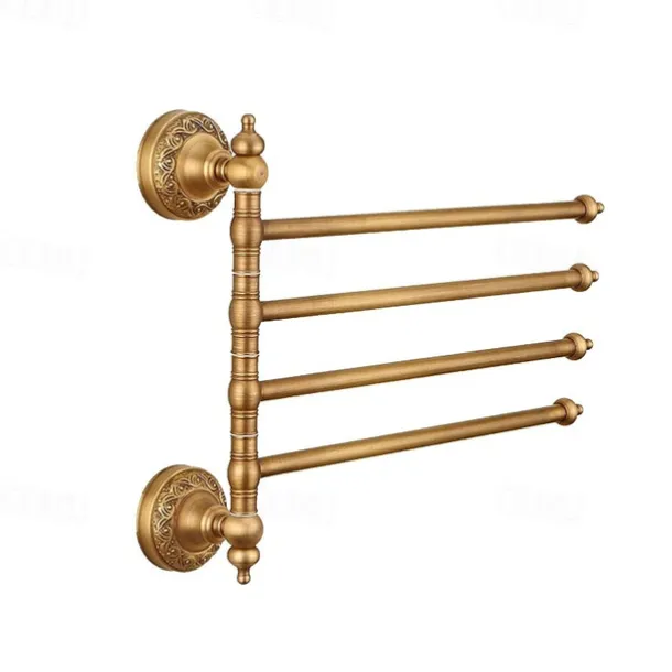 Multifunction Brushed Brass Towel holder Towel Rack Electroplated Brass Bathroom Shelf with 4 Rods Wall Mounted 1pc