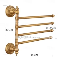 Multifunction Brushed Brass Towel holder Towel Rack Electroplated Brass Bathroom Shelf with 4 Rods Wall Mounted 1pc