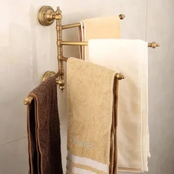 Multifunction Brushed Brass Towel holder Towel Rack Electroplated Brass Bathroom Shelf with 4 Rods Wall Mounted 1pc